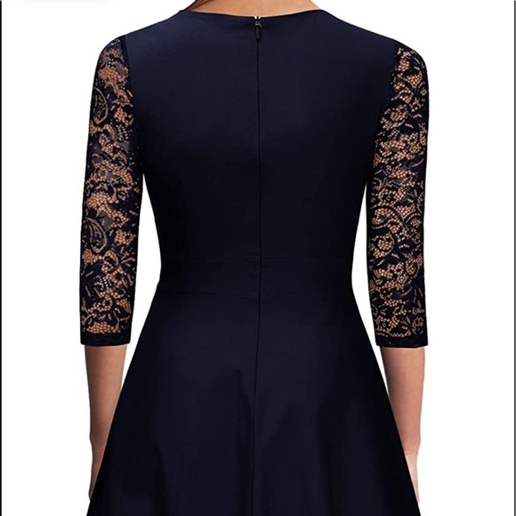 NEW WITH TAGS Navy Blue Dress with Lace Sleeves, Dainty Lace size Medium - Picture 4 of 11
